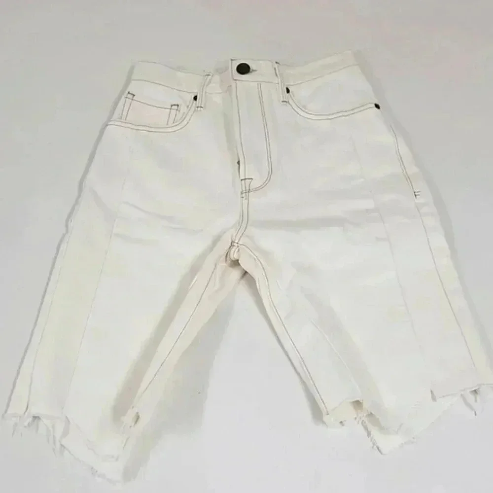 Frame La Vintage Bermuda long denim white shorts